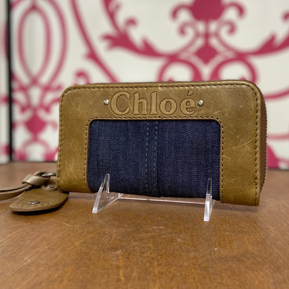 Chloe Denim and Brown Leather zip around wallet